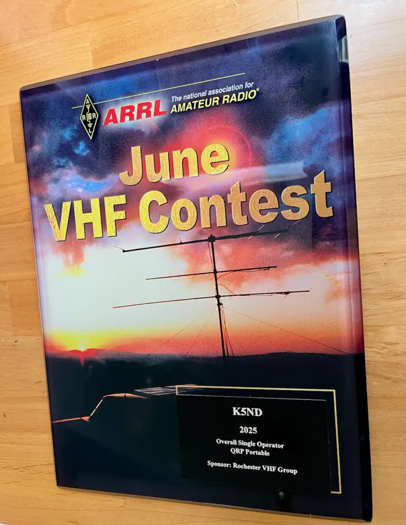 June 2025 VHF Plaque K5ND Single Op Portable